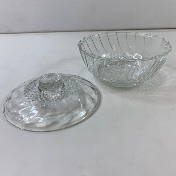 3 Crystal Glass Lidded Bowls Candy Dishes Textured Etched Swirl Design Vintage - Picture 3 of 10